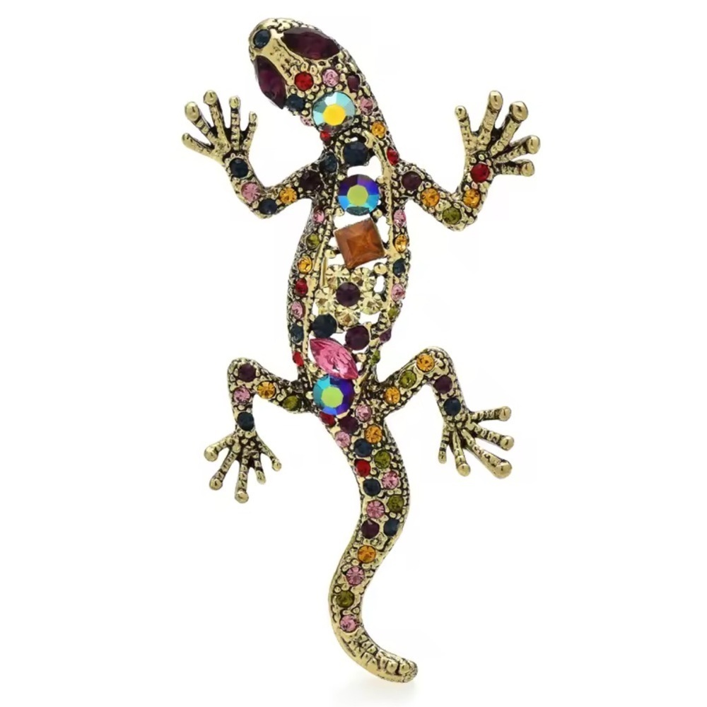 Reptile Multicolor Gemstone Lizard Brooch - Picture 5 of 5